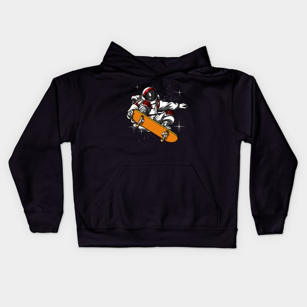 Astronaut Skateboarding Kids Hoodie by underheaven